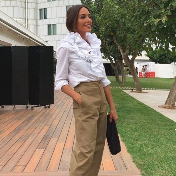 Zara ruffle collar top white SAM 845 button shirt long sleeve Academia retro - Picture 2 of 15